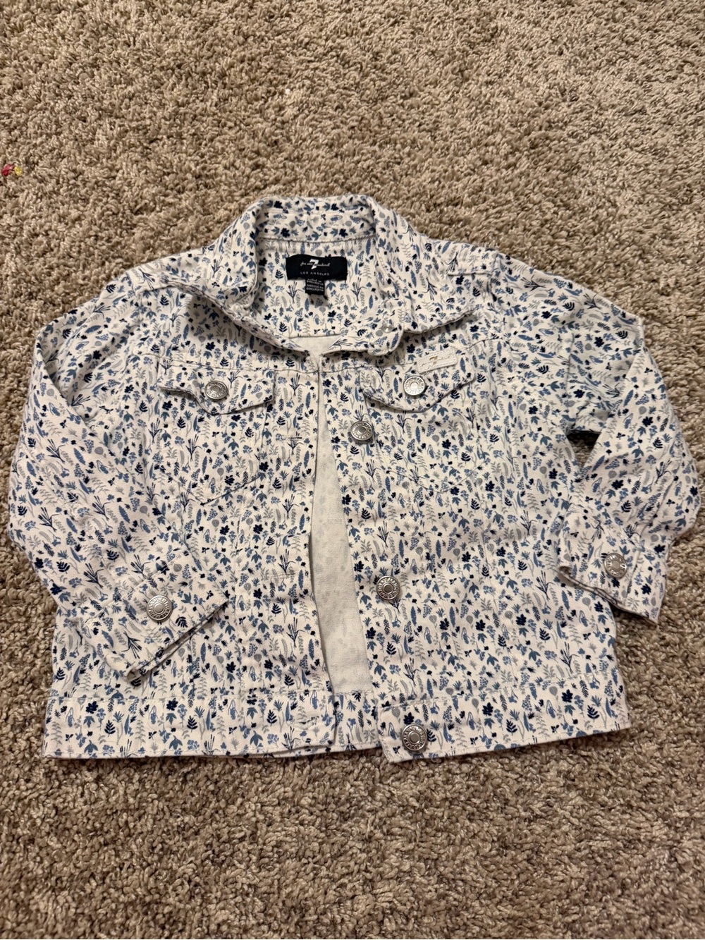 7 For All Mankind Girls Floral Denim Jacket Size 2T Blue White Botanical
